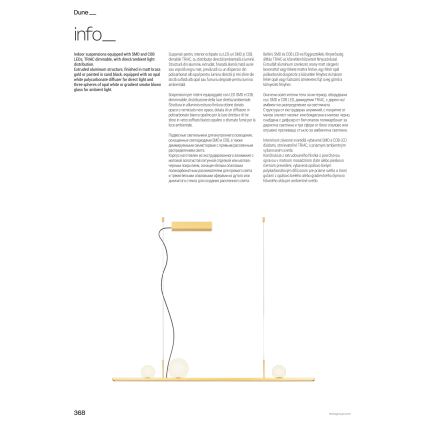 Redo 01-4301 - LED димируем полилей на кабел DUNE LED/48W/230V 3000K CRI 90 бял/златист
