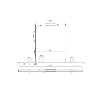 Redo 01-4301 - LED димируем полилей на кабел DUNE LED/48W/230V 3000K CRI 90 бял/златист