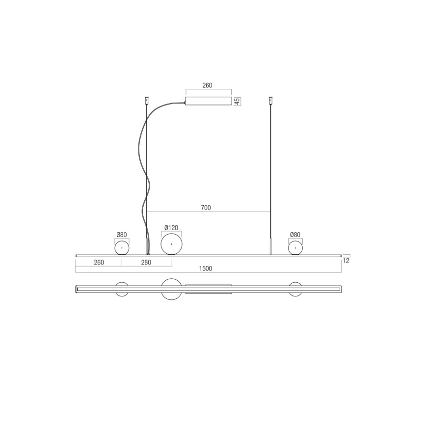 Redo 01-4301 - LED димируем полилей на кабел DUNE LED/48W/230V 3000K CRI 90 бял/златист