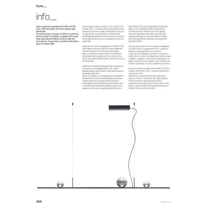 Redo 01-4302 - LED димируем пендел на кабел DUNE LED/48W/230V 3000K CRI 90 черен/опушен