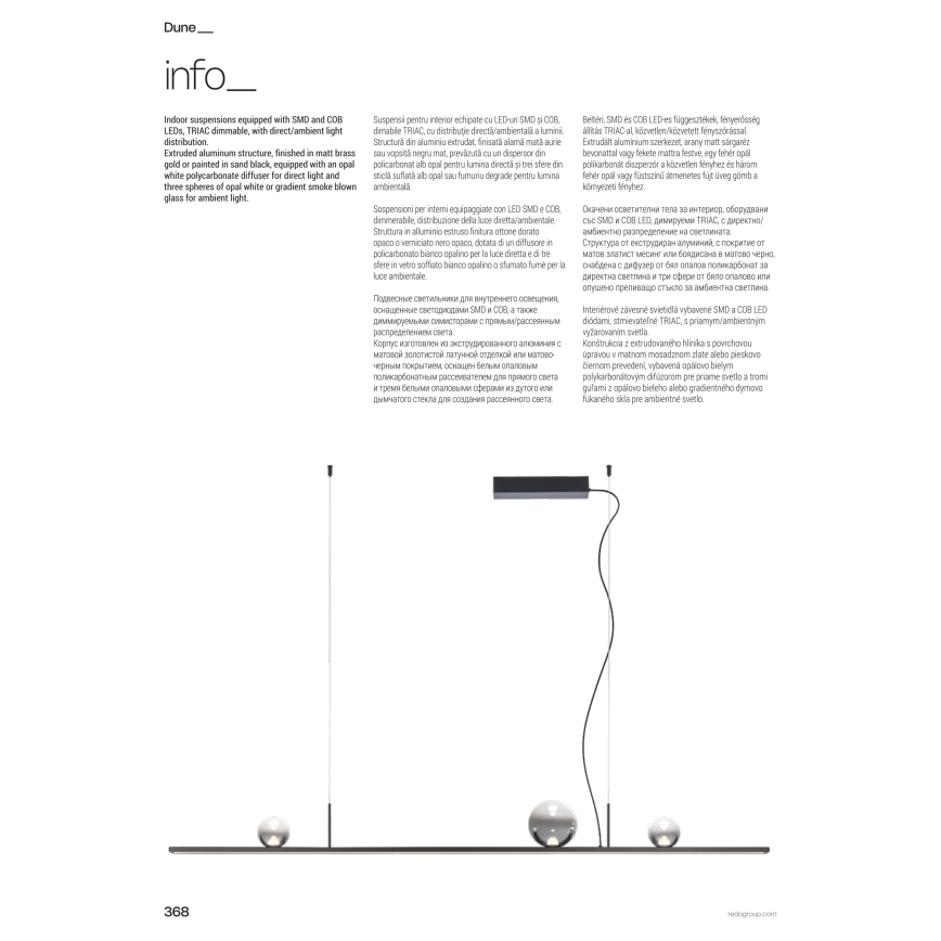 Redo 01-4302 - LED димируем пендел на кабел DUNE LED/48W/230V 3000K CRI 90 черен/опушен