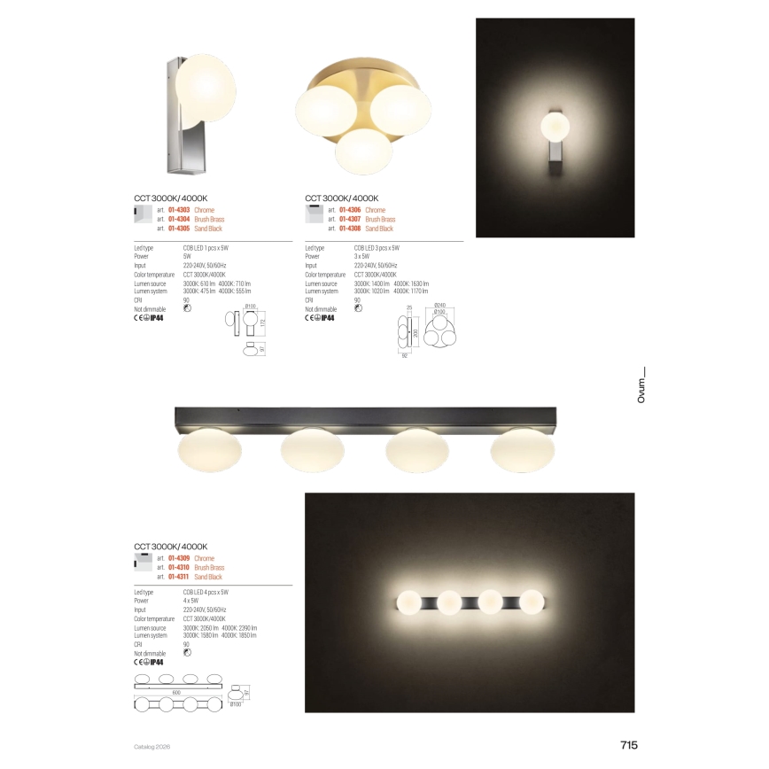 Redo 01-4306 - LED таванно осветително тяло за баня OVUM 3xLED/5W/230V 3000/4000K CRI 90 Ø 24 cm IP44 бяло/лъскав хром