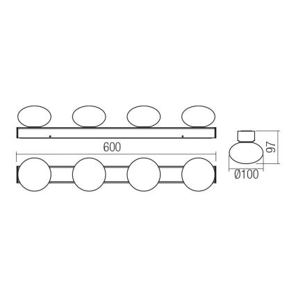 Redo 01-4310 - LED таванно осветително тяло за баня OVUM 4xLED/5W/230V 3000/4000K CRI 90 IP44 бяло/месинг