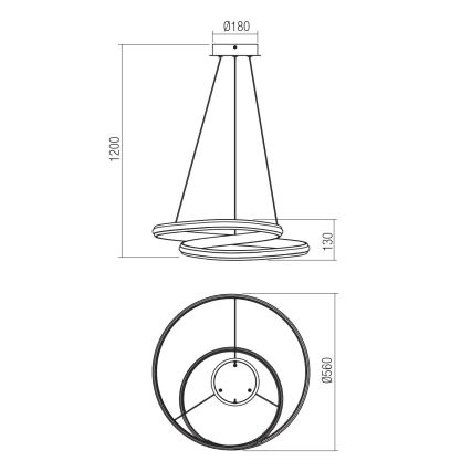 Redo 01-4360 - LED полилей с възможност за димиране, подвесен на кабел TORSION LED/40W/230V 2700/3000/4000K CRI 90 Ø 56 см бял
