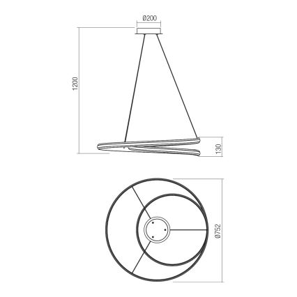 Redo 01-4364 - Димируем LED полилей на кабел TORSION LED/60W/230V 2700/3000/4000K CRI 90 Ø 75,2 cm златен