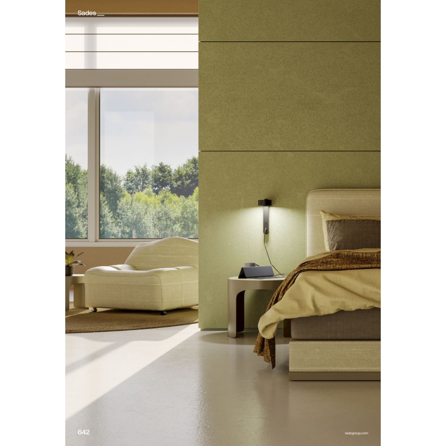 Redo 01-4643 - LED стенен аплик SADES LED/6W/230V CRI 90 USB черен