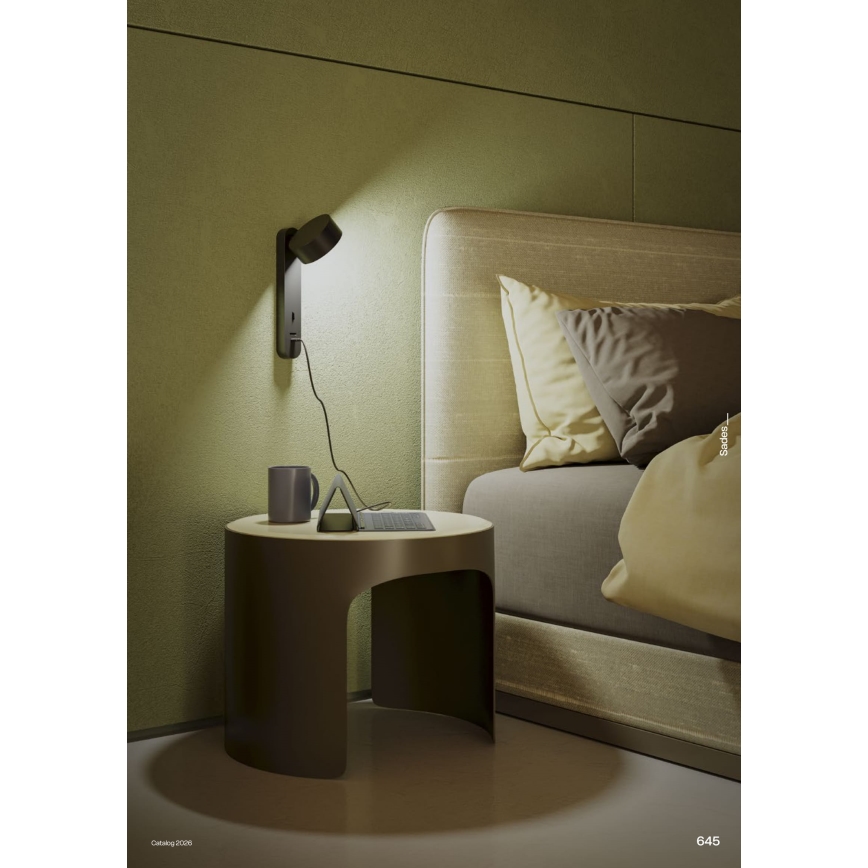 Redo 01-4643 - LED стенен аплик SADES LED/6W/230V CRI 90 USB черен