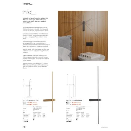 Redo 01-4674 - LED стенно осветително тяло TANGENT LED/9W/230V 2700/2850/3000K 73 cm CRI 90 златисто
