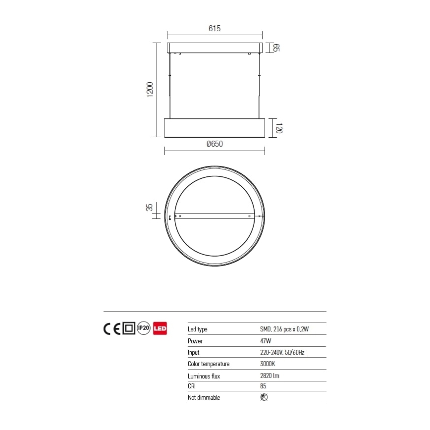 Redo 01-924 - LED Пендел BOND LED/47W/230V 3000K сив