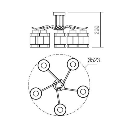 Redo 02-888 - Полилей за повърхностен монтаж DEKOR 5xE27/42W/230V Ø 52,3 см бронзов