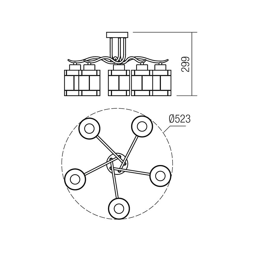 Redo 02-888 - Полилей за повърхностен монтаж DEKOR 5xE27/42W/230V Ø 52,3 см бронзов