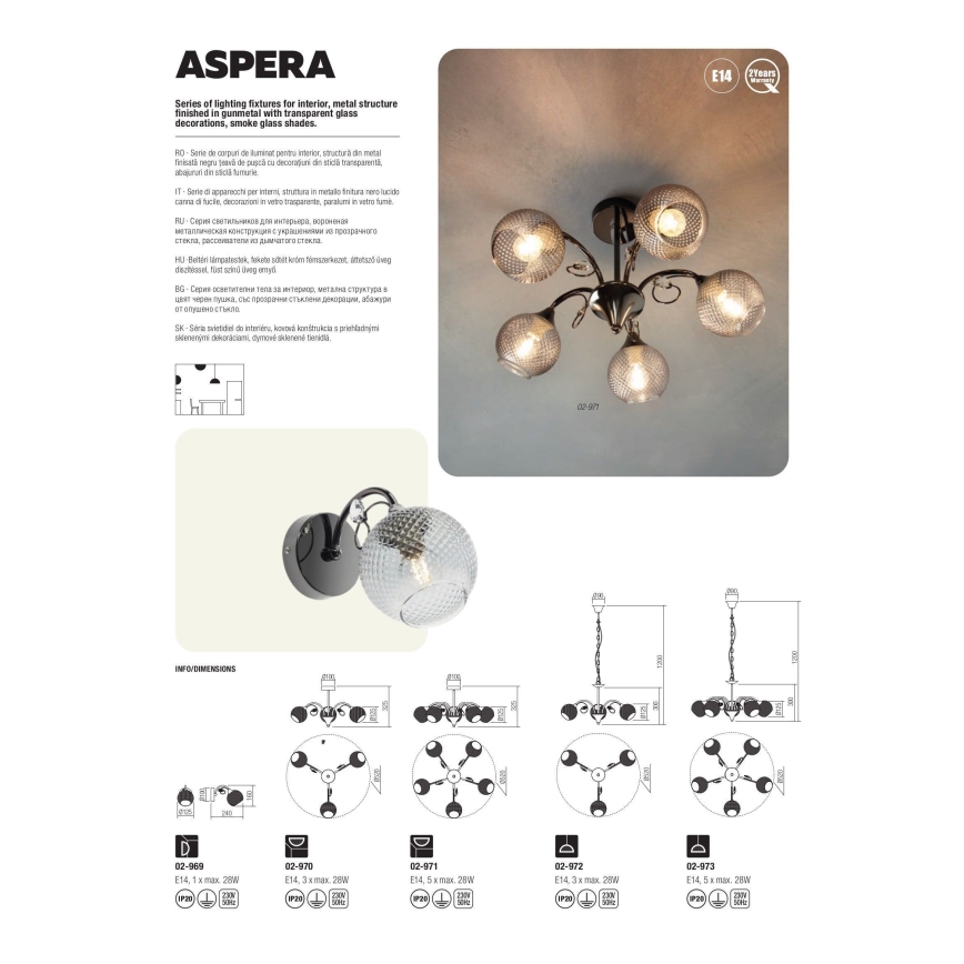 Redo 02-971 - Висящ полилей ASPERA 5xE14/28W/230V черен