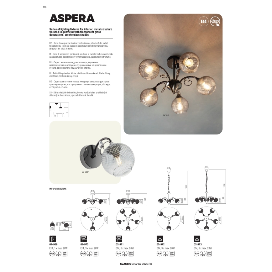Redo 02-973 - Пендел ASPERA 5xE14/28W/230V черен