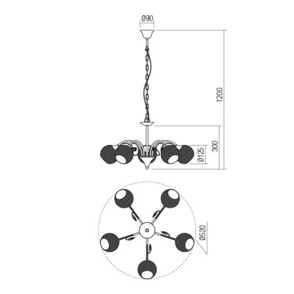 Redo 02-973 - Пендел ASPERA 5xE14/28W/230V черен