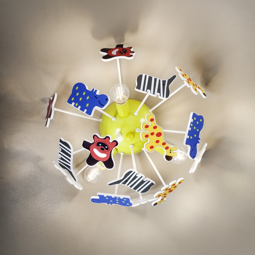 Redo 04-514 - Детско таванно осветително тяло SAFARI 3xE14/28W/230V диаметър 41 cm пъстроцветно