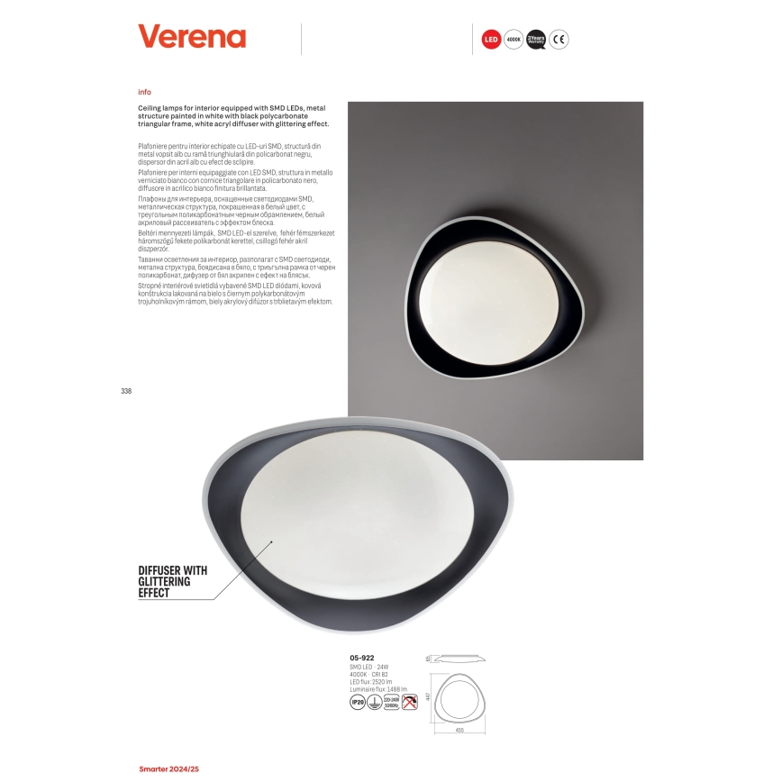 Redo 05-922 - LED Плафониера VERENA LED/24W/230V антрацит