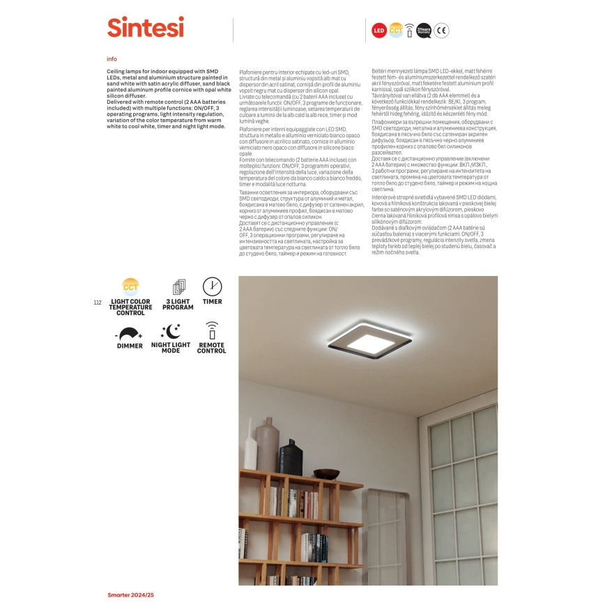 Redo 05-961 - LED Димируем плафон SINTESI LED/53W/230V 45x45 см 3000-6000K + дистанционно управление