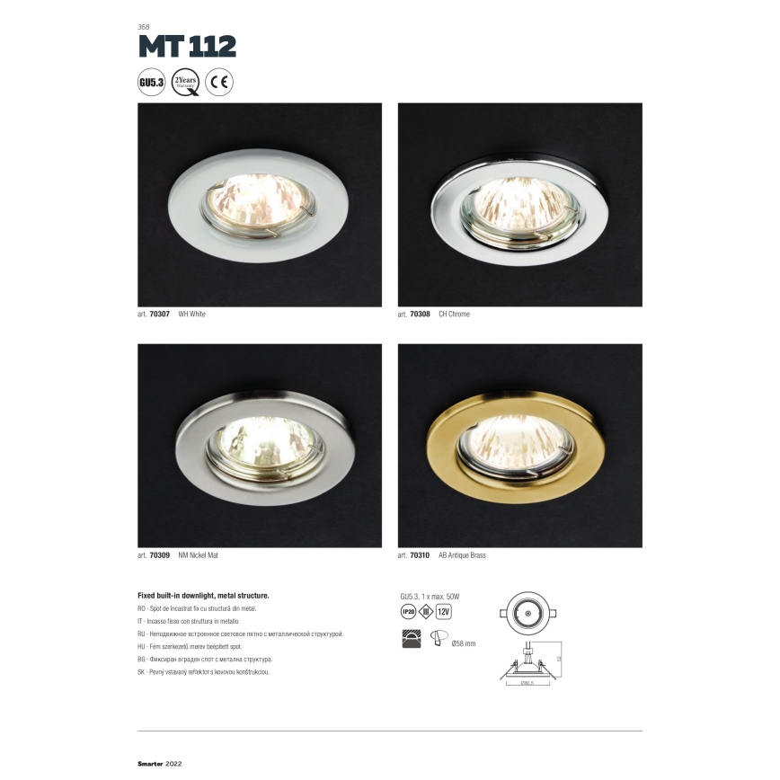 Redo 70310 - Лампа за вграждане MT 1xGU5,3/50W/12V месинг