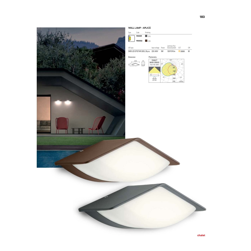 Redo 90002 - LED Екстериорна Стенна лампа CHALET 1xLED/8W/230V IP54