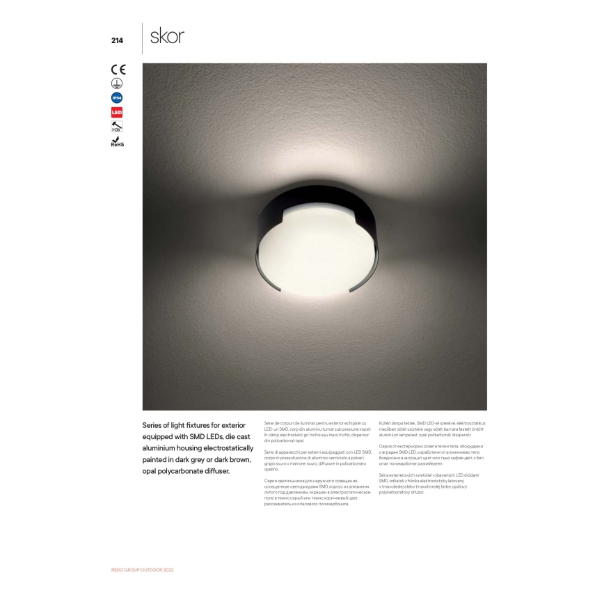 Redo 90004 - Екстериорна LED лампа за таван SKOR LED/12W/230V Ø 15 см IP54 кафяв