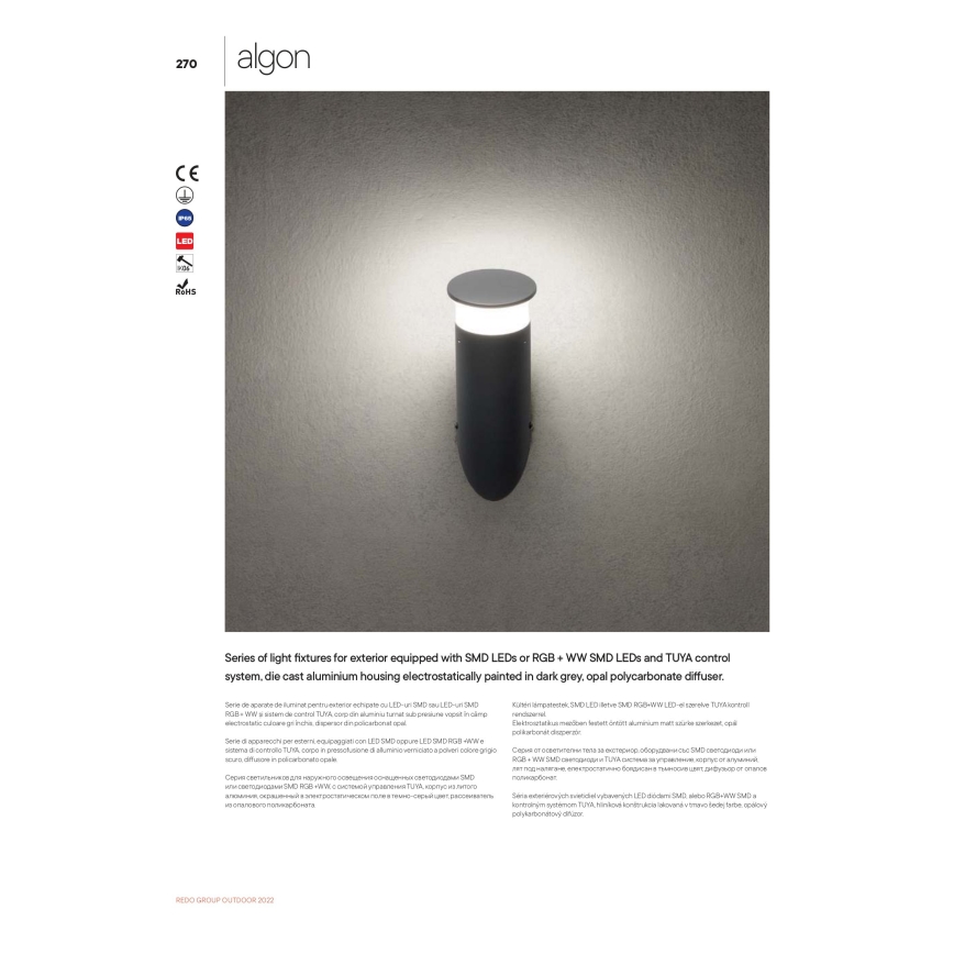 Redo 90073 - LED Екстериорен аплик ALGON LED/9W/230V IP65 черен