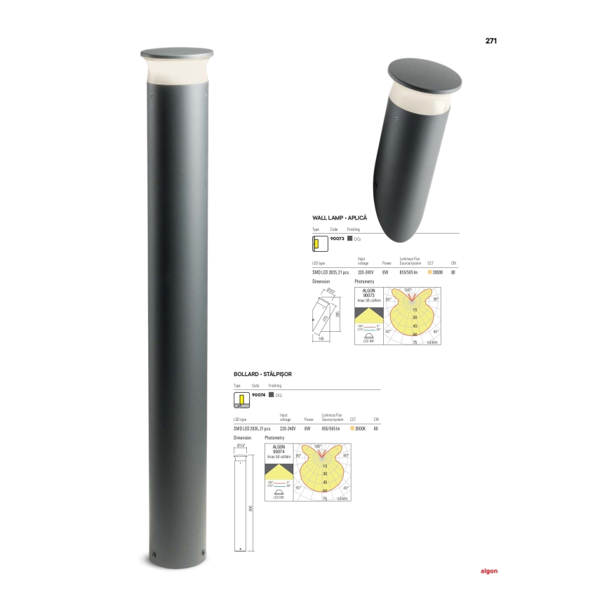 Redo 90073 - LED Екстериорен аплик ALGON LED/9W/230V IP65 черен
