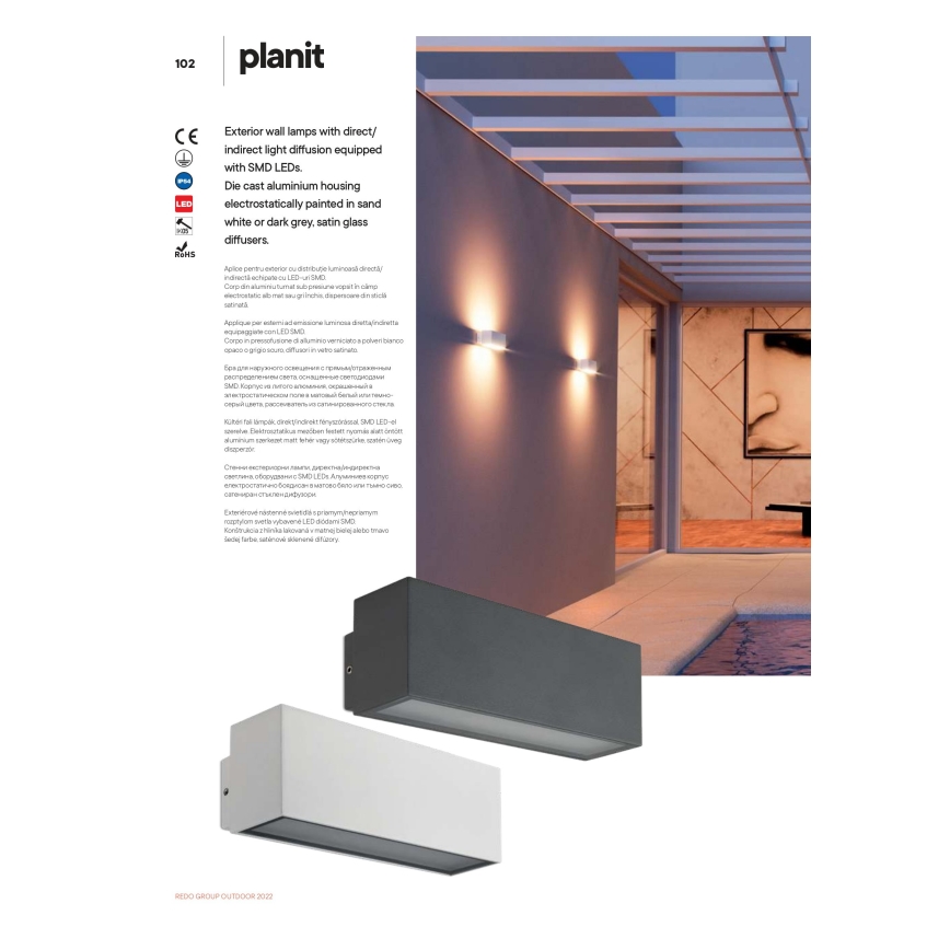 Redo 90095 - LED външно стенно осветително тяло PLANIT LED/10W/230V 3000K IP54 бяло