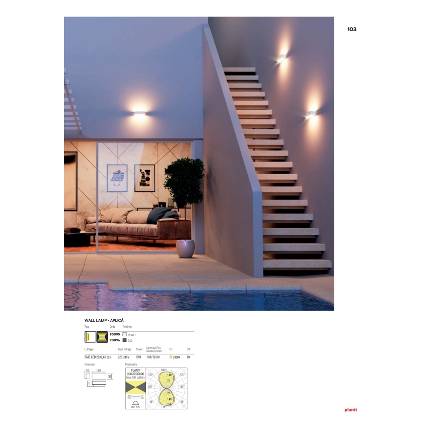 Redo 90095 - LED външно стенно осветително тяло PLANIT LED/10W/230V 3000K IP54 бяло