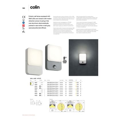 Redo 90133 - Екстериорен LED аплик със сензор COLIN 1xLED/9W/230V IP54
