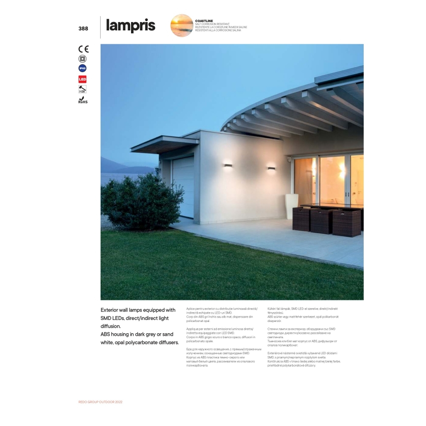 Redo 90153 - LED външно стенно осветително тяло LAMPRIS LED/9W/230V IP65