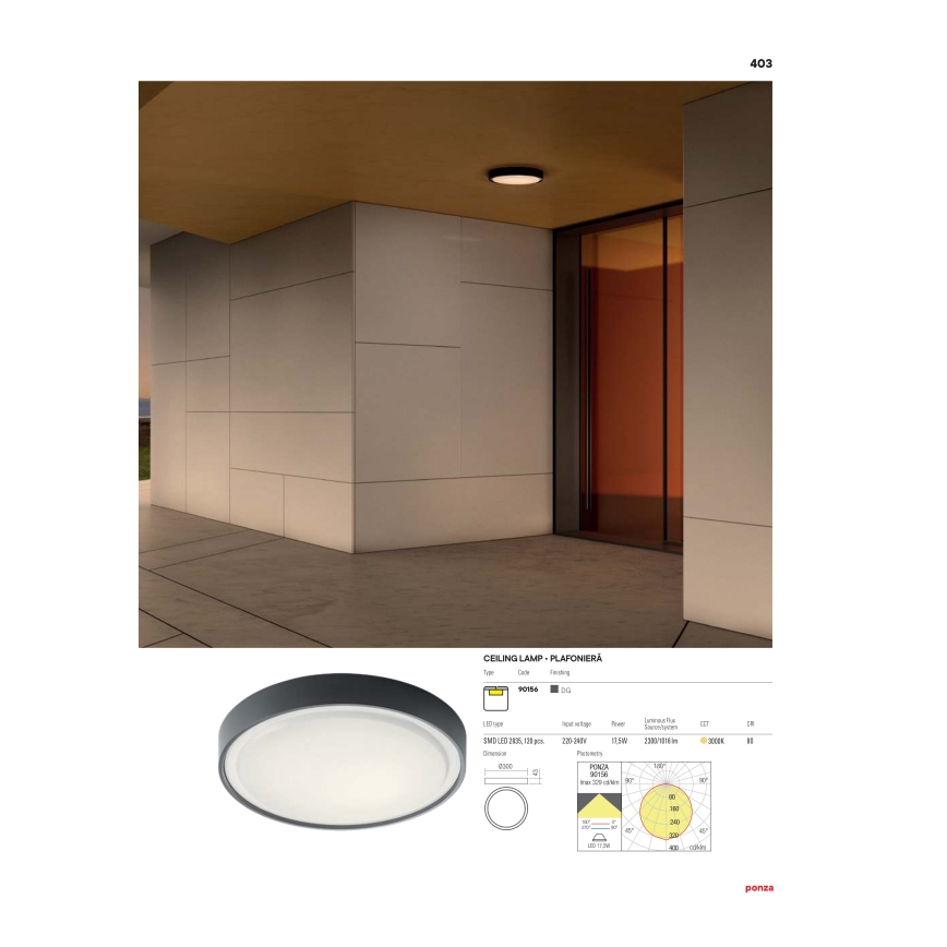 Redo 90156 - Екстериорна LED лампа за таван PONZA LED/18W/230V Ø 30 см IP65