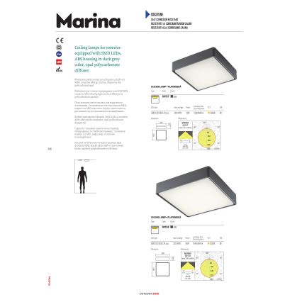 Redo 90157 - Екстериорна LED лампа за таван MARINA LED/12W/230V 22x22 см IP65 антрацит