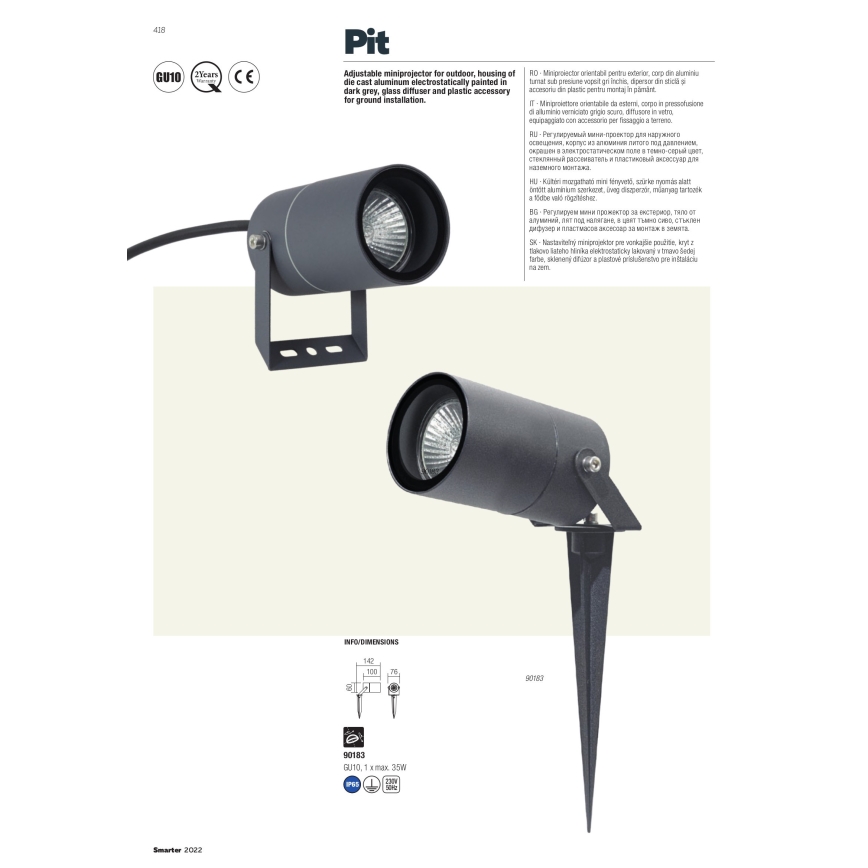 Redo 90183 - Екстериорна лампа PIT 1xGU10/35W/230V IP65