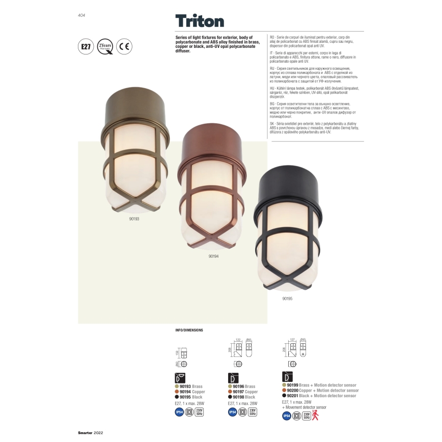 Redo 90193 - Екстериорен спот TRITON 1xE27/28W/230V IP54 месинг