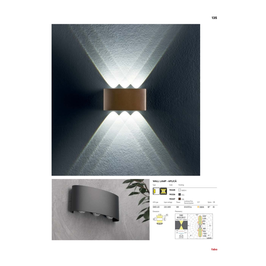 Redo 90226 - LED Екстериорен аплик FABO LED/6W/230V 3000K IP54 сив