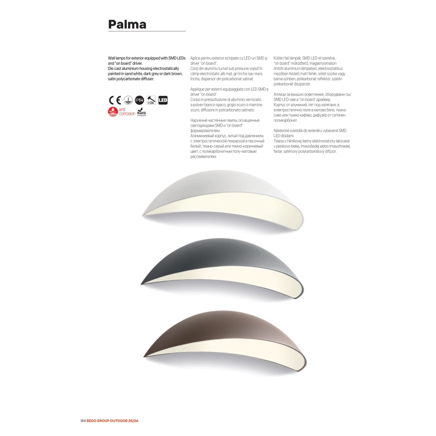 Redo 90236 - LED външно стенно осветително тяло PALMA LED/18W/230V 3000K IP54 кафяво
