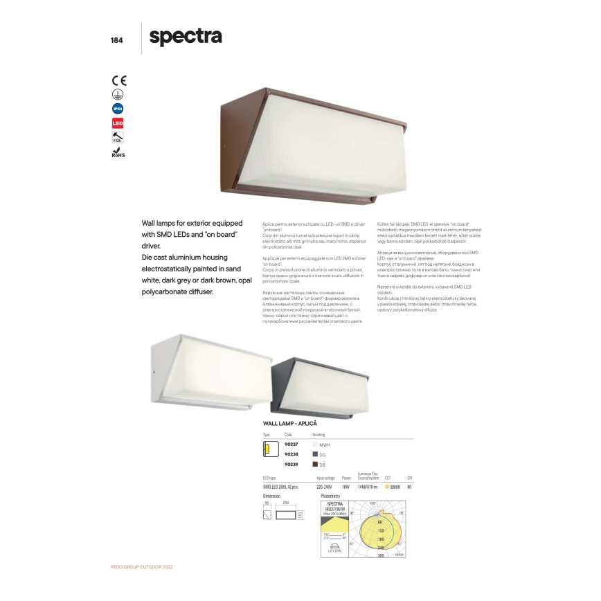 Redo 90239 - LED Екстериорен аплик SPECTRA LED/16W/230V 3000K IP54 кафяв