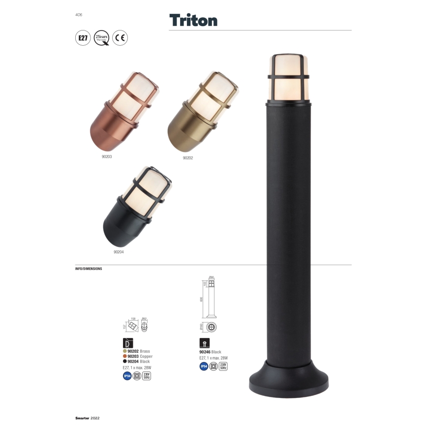 Redo 90246 - Екстериорна лампа TRITON 1xE27/28W/230V IP54 черен