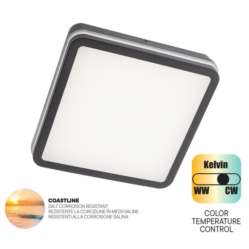 Redo 90288 - Екстериорна LED лампа за таван ISOLA LED/24W/230V 26x26 см 3000/4000/6500K IP54 антрацит