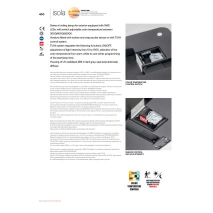 Redo 90290 - Екстериорна LED лампа за таван със сензор ISOLA LED/24W/230V Ø 26 см 3000/4000/6500K IP54 антрацит