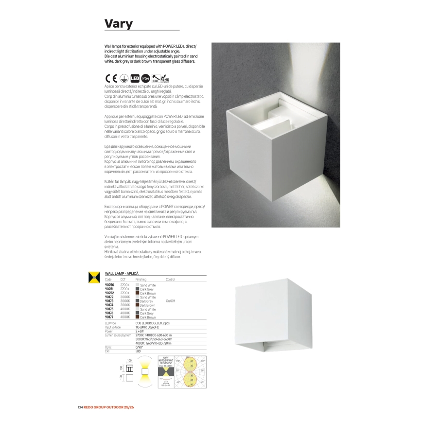 Redo 90296 - LED външно стенно осветително тяло VARY 2xLED/10W/230V 3000K IP54 антрацит