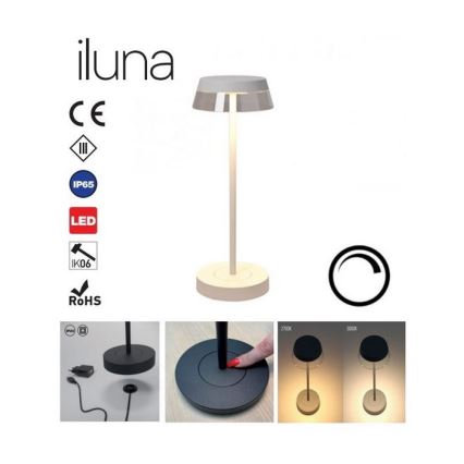 Redo 90306 - LED Димируема сензорна настолна лампа ILUNA LED/2,5W/5V 2700-3000K 3000 mAh IP65 бял