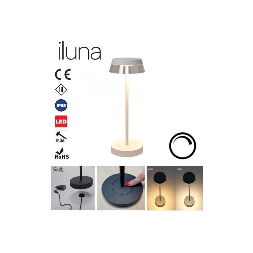 Redo 90306 - LED Димируема сензорна настолна лампа ILUNA LED/2,5W/5V 2700-3000K 3000 mAh IP65 бял