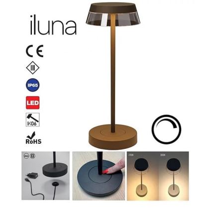 Redo 90308 - LED Димируема сензорна настолна лампа ILUNA LED/2,5W/5V 2700-3000K 3000 mAh IP65 кафяв
