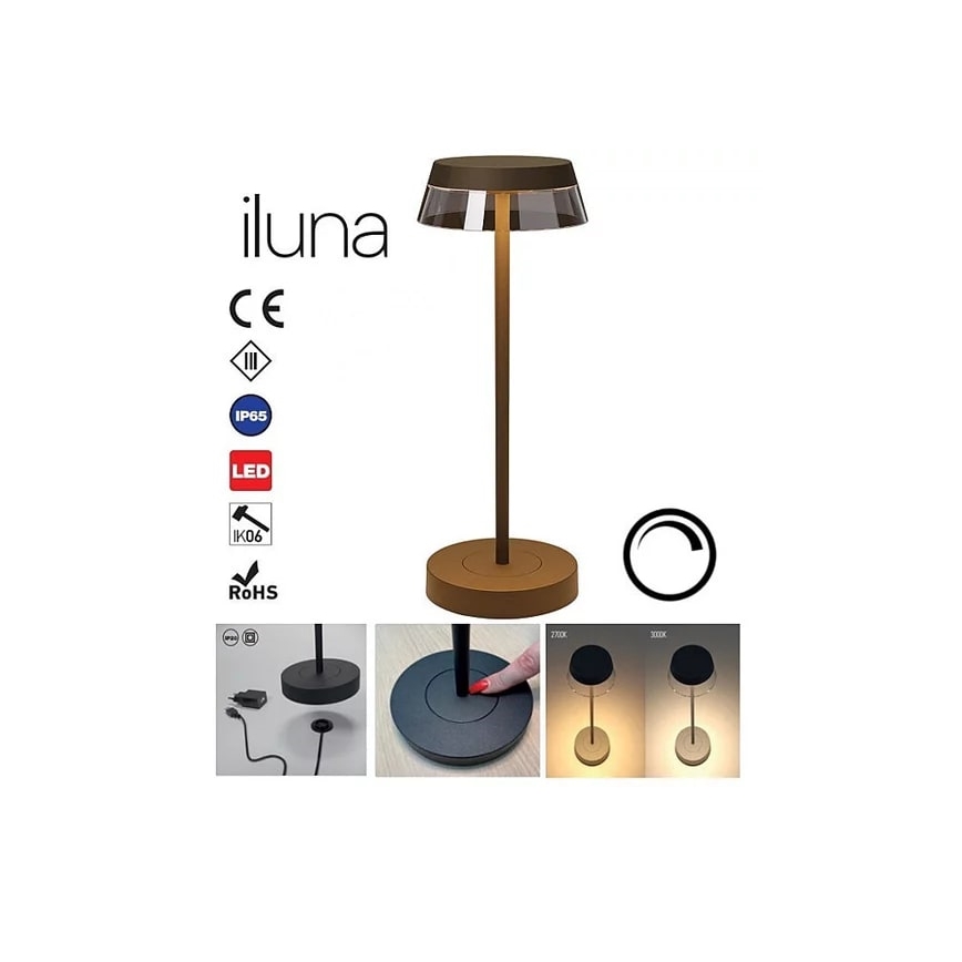 Redo 90308 - LED Димируема сензорна настолна лампа ILUNA LED/2,5W/5V 2700-3000K 3000 mAh IP65 кафяв