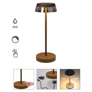 Redo 90308 - LED Димируема сензорна настолна лампа ILUNA LED/2,5W/5V 2700-3000K 3000 mAh IP65 кафяв