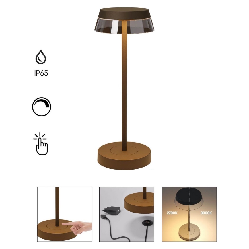 Redo 90308 - LED Димируема сензорна настолна лампа ILUNA LED/2,5W/5V 2700-3000K 3000 mAh IP65 кафяв