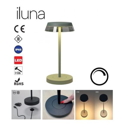 Redo 90309 - LED регулируема настолна лампа с докосване ILUNA LED/2,5W/5V 2700-3000K 3000 mAh IP65 зелена