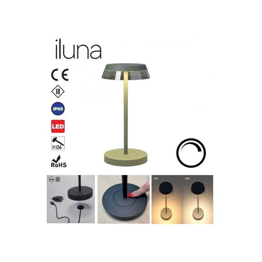 Redo 90309 - LED регулируема настолна лампа с докосване ILUNA LED/2,5W/5V 2700-3000K 3000 mAh IP65 зелена