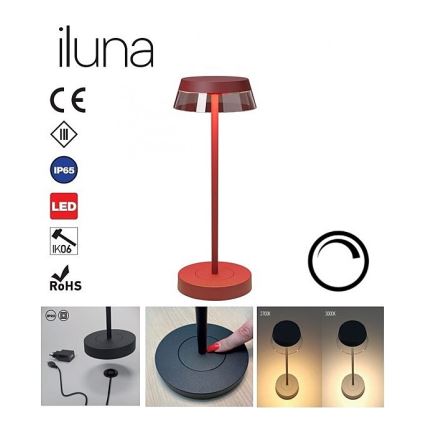 Redo 90311- LED Димируема сензорна настолна лампа ILUNA LED/2,5W/5V 2700-3000K 3000 mAh IP65 червен